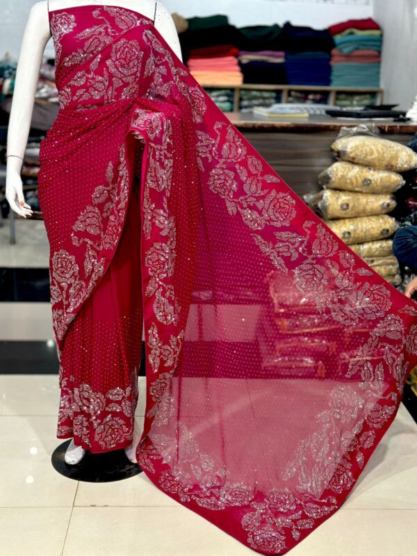 New Arrival Stunning Chiffon Original Korean Stones Work Saree