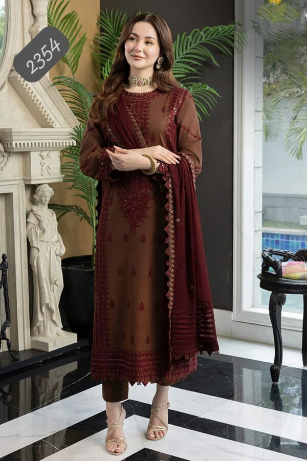 Stock Clearance Alert Luxury 3Piece Embroidered Outfit Code 2354