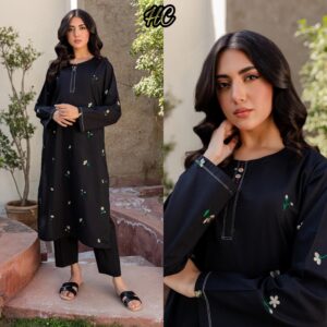 Heavy Embroidered 3Piece Cotton Suit with Chiffon Dupatta