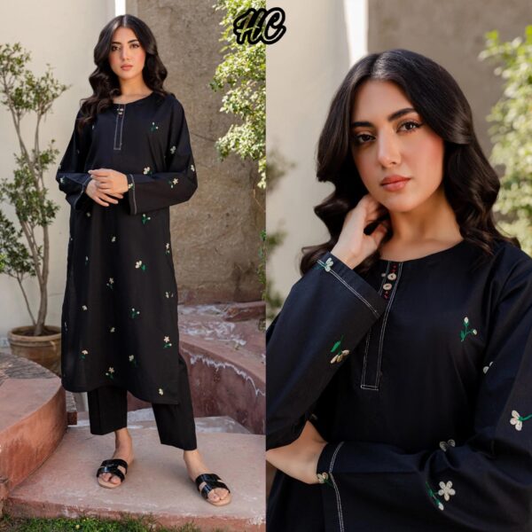 Heavy Embroidered 3Piece Cotton Suit with Chiffon Dupatta