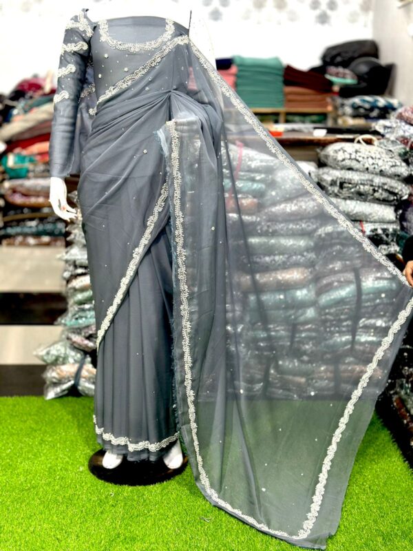 New Arrival Heavy Handwork Chiffon Saree Original Stones