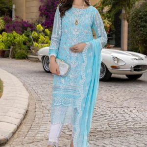 Azure Wedding Addition Elegant Heavy Embroidered Organza Suit