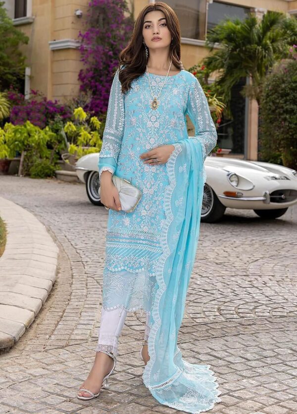 Azure Wedding Addition Elegant Heavy Embroidered Organza Suit