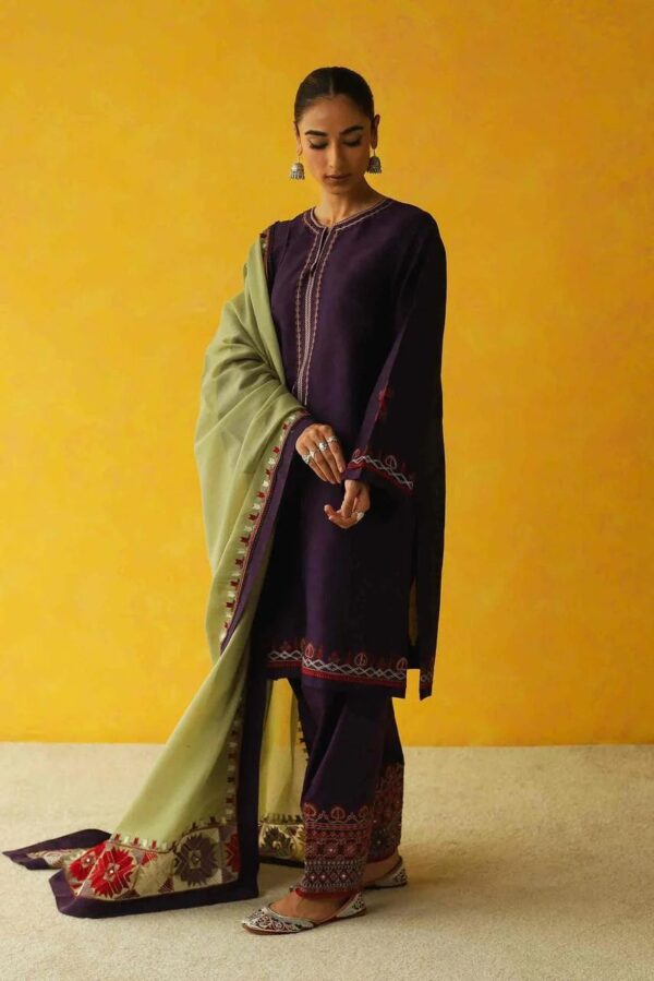 Exclusive 3PC Heavy Embroidered Airjet Dhanak Suit with Shawl by Coco