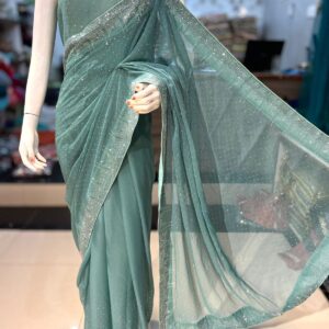 New Arrival Stunning Original Korean Stones Work Chiffon Saree