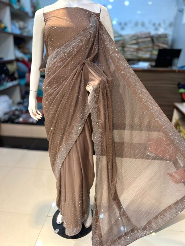 New Arrival Stunning Original Korean Stones Work Chiffon Saree