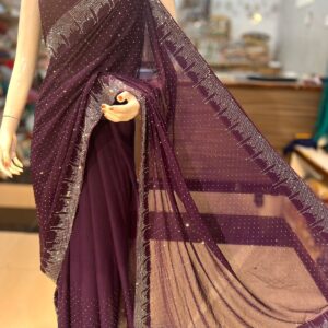 New Arrival Stunning Original Korean Stones Work Chiffon Saree