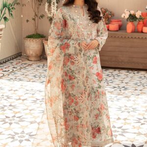 Vaniya 3PC Embroidered Swiss Lawn Suit with Cotton Net Dupatta Floral Design