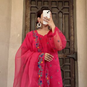 Winter Wardrobe Must-Have Organza Shirt with Silk Pants and Dupatta Maryam’s Collection