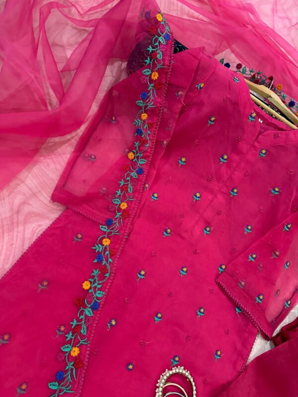 Winter Wardrobe Must-Have Organza Shirt with Silk Pants and Dupatta Maryam’s Collection