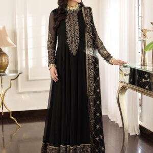 ASIM JOFA Fancy Maxi Replica – Unstitched Chiffon with Satin Silk Trouser Heavy Embroidery