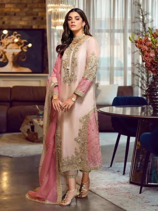 Exquisite Wedding Outfit Embroidered Organza Suit by Sara Rohail Asghar