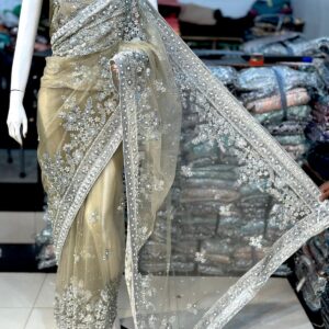 New Arrival Original Indian Net Saree with Elegant Handwork Embroidery