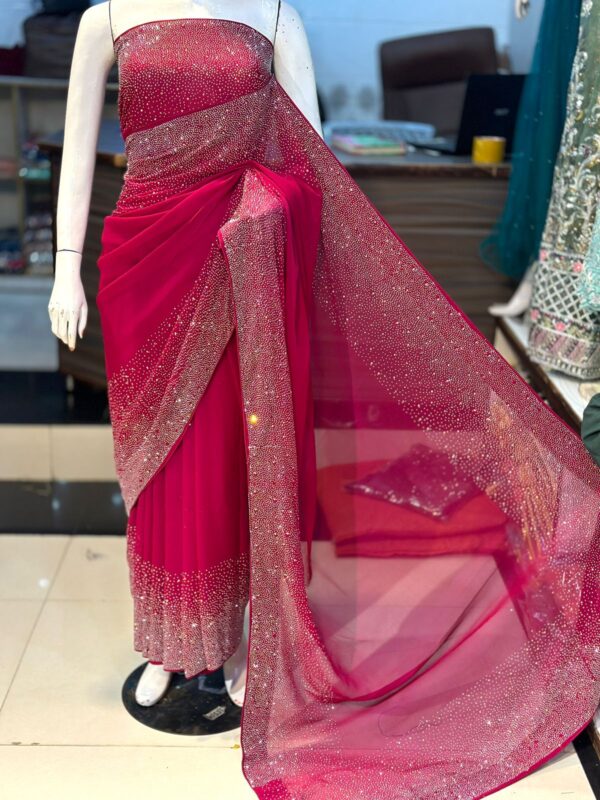 New Arrival Original Korean Stones Work Saree by Maryams Collection