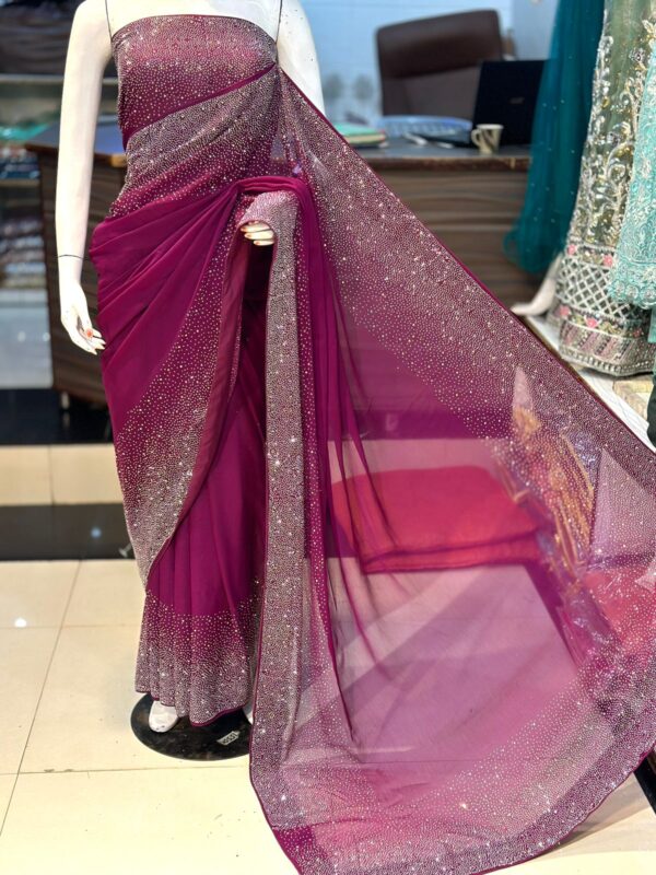 New Arrival Original Korean Stones Work Saree by Maryams Collection