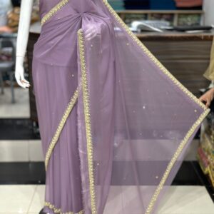 Timeless Elegance Fully Handmade Chiffon Saree with Original Stones