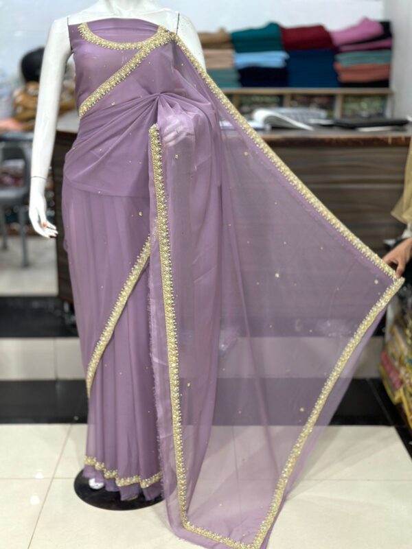 Timeless Elegance Fully Handmade Chiffon Saree with Original Stones