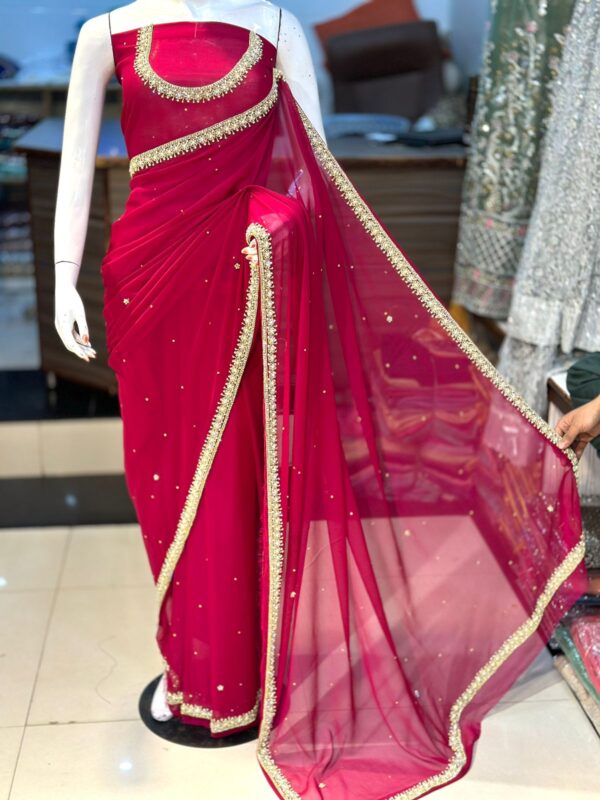 Timeless Elegance Fully Handmade Chiffon Saree with Original Stones