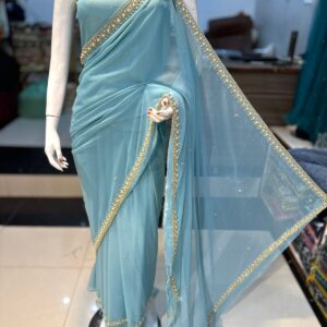 Timeless Elegance Fully Handmade Chiffon Saree with Original Stones