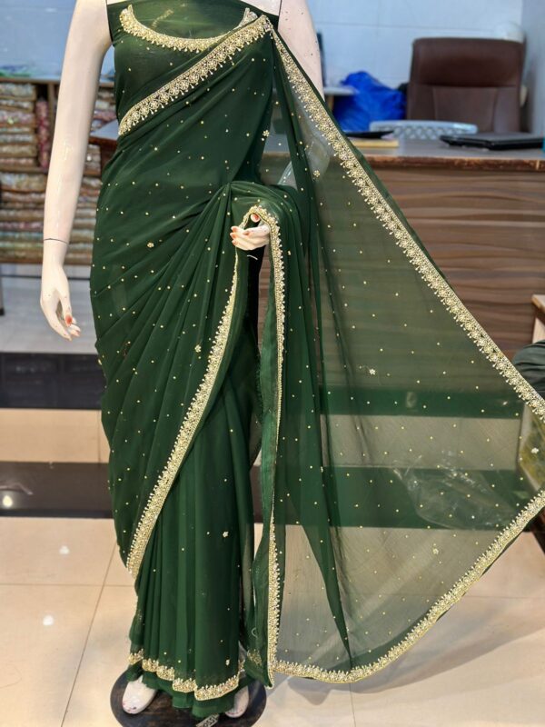 Timeless Elegance Fully Handmade Chiffon Saree with Original Stones