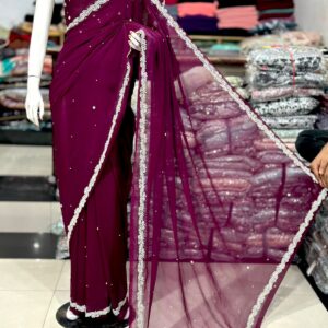 Exquisite Chiffon Saree with Handmade Borders and Stonework